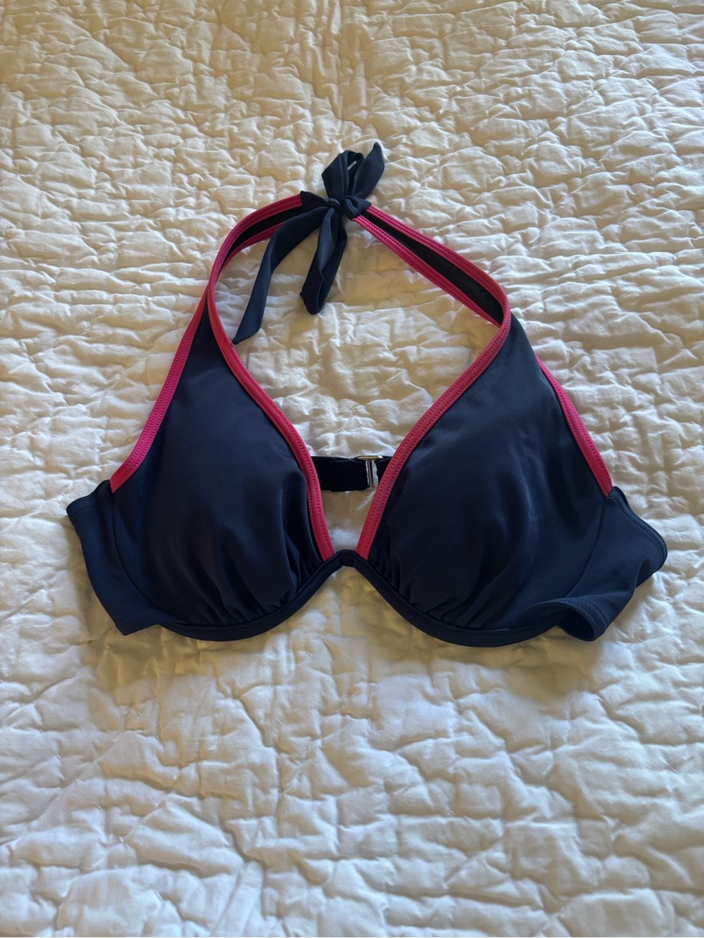 Victoria’s Secret Navy Halter Bikini Top with Pink Trim 34B
